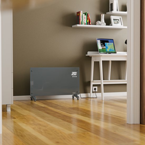 Auronic Elektrische Kachel – Convectorkachel met Thermostaat en Afstandsbediening - Glazen Paneelverwarming - 2500W Heater - Grijs