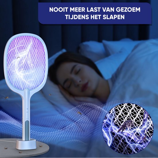 TTD® Premium Elektrische Vliegenmepper en Muggenlamp Oplaadbaar - 2 Standen Vliegenmepper en Muggenlamp - 2500 Volt - Met Veiligheidsnet - UV-Licht - Vliegenvanger - Vliegenlamp - Muggenlamp voor Binnen en Buiten - Muggenvanger - Insectenlamp