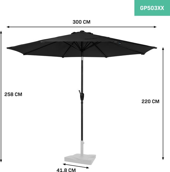VONROC Premium Stokparasol Recanati Ø300cm – Incl. beschermhoes - Ronde parasol - Kantelbaar – UV werend doek - Zwart