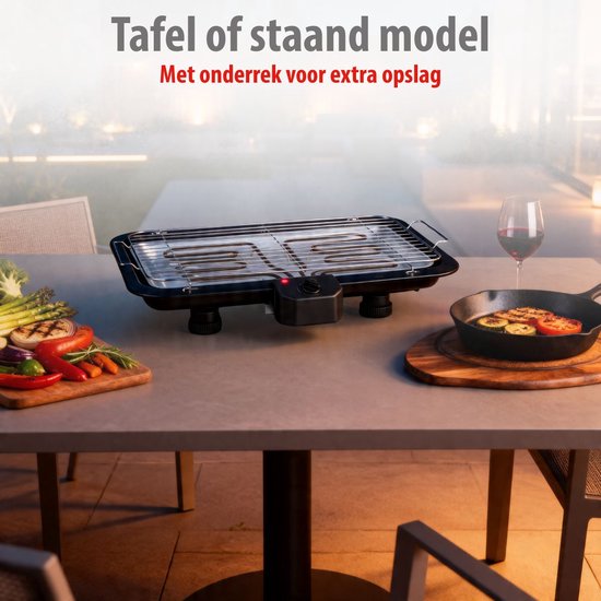 alpina Elektrische BBQ 2-In-1 2200W - Electrische BBQ Tafelmodel met Thermostaat - Elektrische Grill met Warmhoudfunctie - Tafelgrill Electrisch met Verstelbaar Rooster - 51 x 30 cm - Zwart