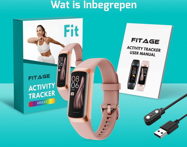 FITAGE Activity Tracker – 25 Sportmodi & AMOLED Display – IP67 – 336 u Batterij – Roze