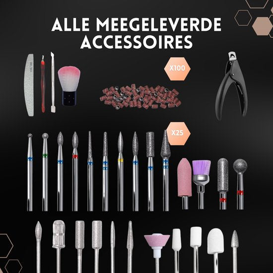 Beeperfect Nagelvijlset – Draadloos, Incl. 100 Schuurrolletjes & 25 Bitjes – 18 V – Wit/Rosegoud