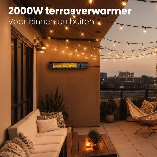 Auronic Terrasverwarmer - Infrarood - Heater - Elektrisch - 2000W - Afstandsbediening - 2 Standen - Zwart