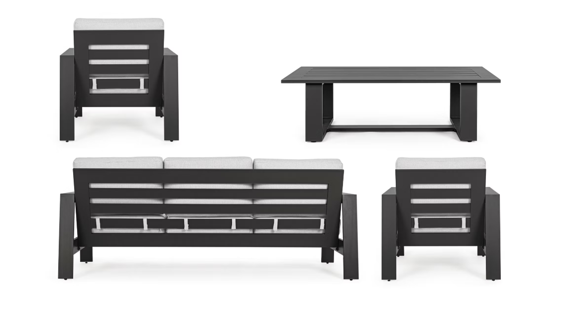 Bizzotto Baltic Loungeset 4-delig – Aluminium & Olefin – Antraciet – Bank 206x85,5x83 cm
