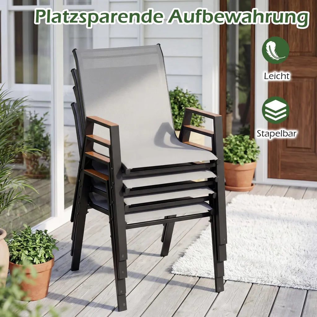 Coast Stapelbare Tuinstoelen Set van 4 – Balkonstoelen met Armleuningen 56 x 66 x 88 cm – Grijs