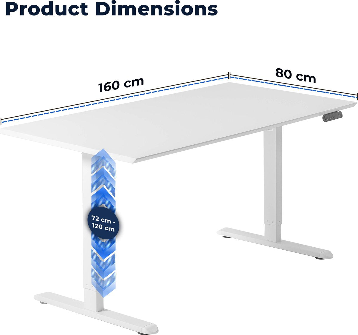 Backerz Elektrisch Zit Sta Bureau 160 x 80 cm – Wit Melamine Bureaublad met Witte Poten en Geheugenfunctie