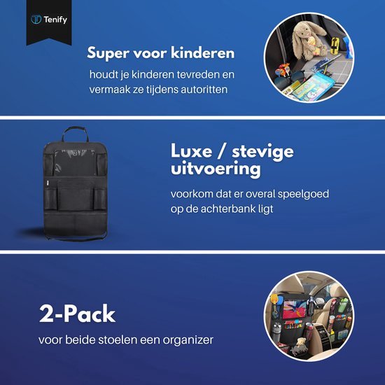 Tenify Premium Luxe & Stevige Auto Organizer met Tablethouder - Set van 2 - Extra Opbergruimte - Beschermer - Autostoel - Accessoires