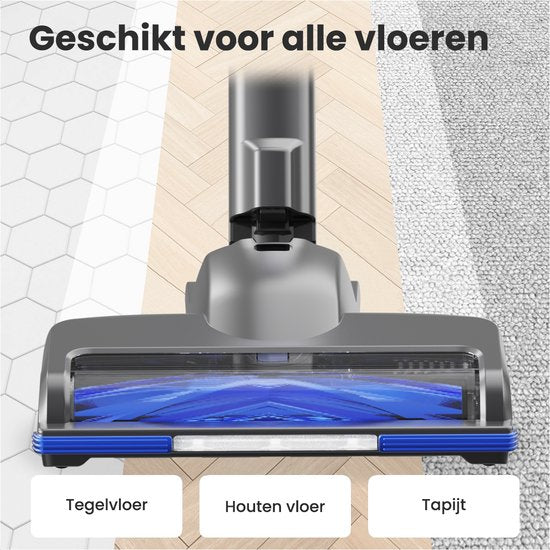 Auronic Steelstofzuiger - Draadloos - Zonder Zak - Op Accu - Zelfstaand - 220W - Extra Batterij - Stofzuiger - Grijs/Blauw