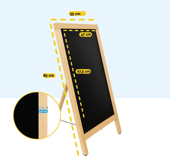 BRASQ Krijtstoepbord Blank - 55x 85 CM - Krijtbord - Reclamebord - Stoepbord - Enkelzijdig - voor Binnen en Buiten - Horeca