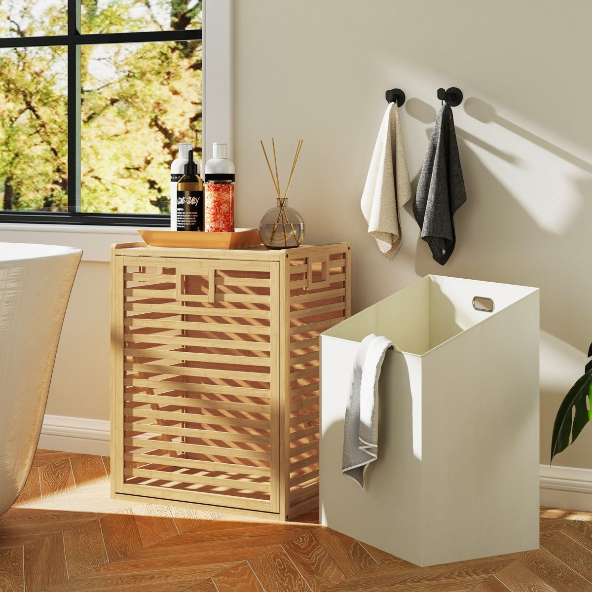 Coast Badkamerrek met wasmand - bamboe - uitklapbare stoffen mand - naturel
