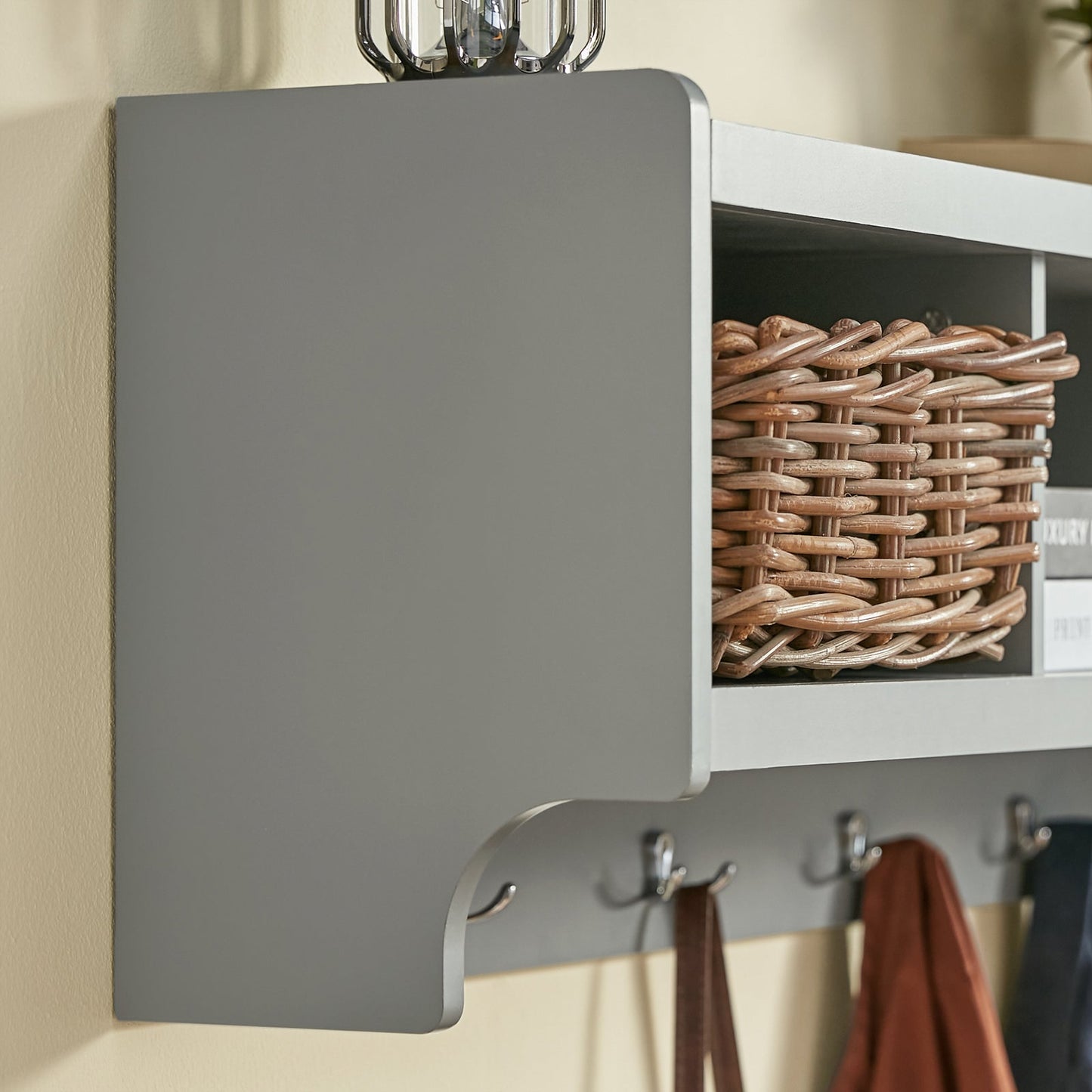 SoBuy Wandkapstok - 4 Dubbele Haken - 3 Open Vakken - 100 x 25 x 35 cm - Grijs