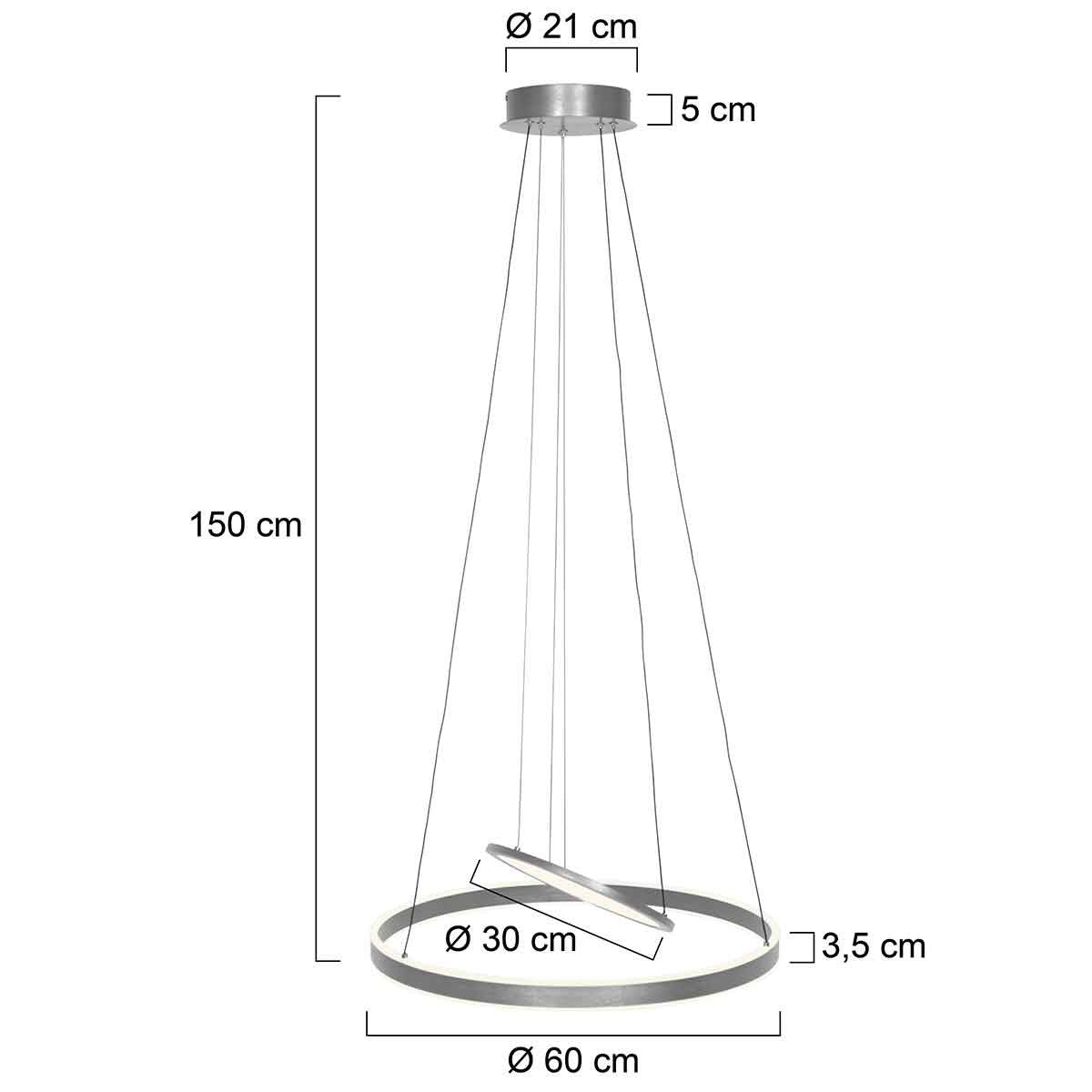 Hanglamp Ringlux 3514ST Staal 60cm Hoogteverstelbaar - Steinhauer Moderne Verlichting voor Binnen