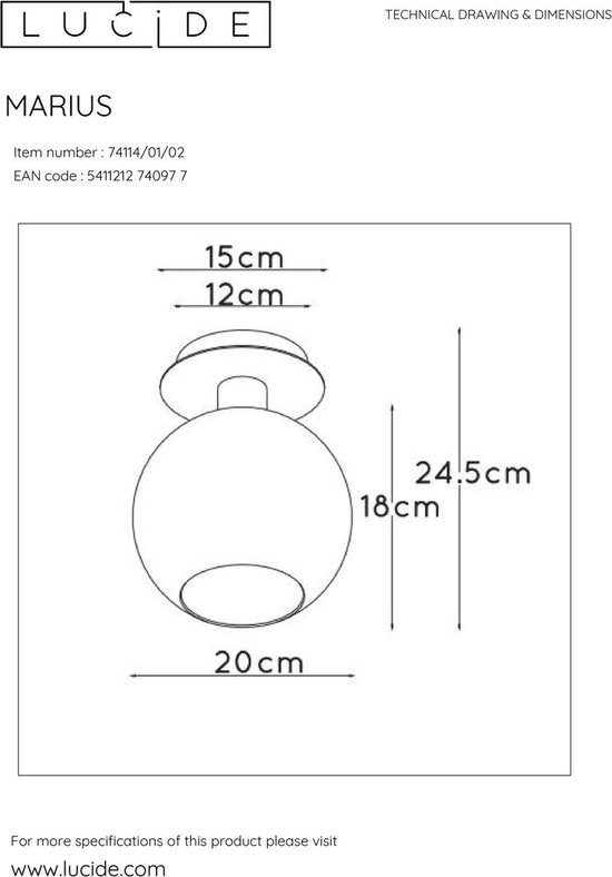 Lucide MARIUS - Plafonnière (Plafondlamp) - 1xE27 - Mat Goud / Messing