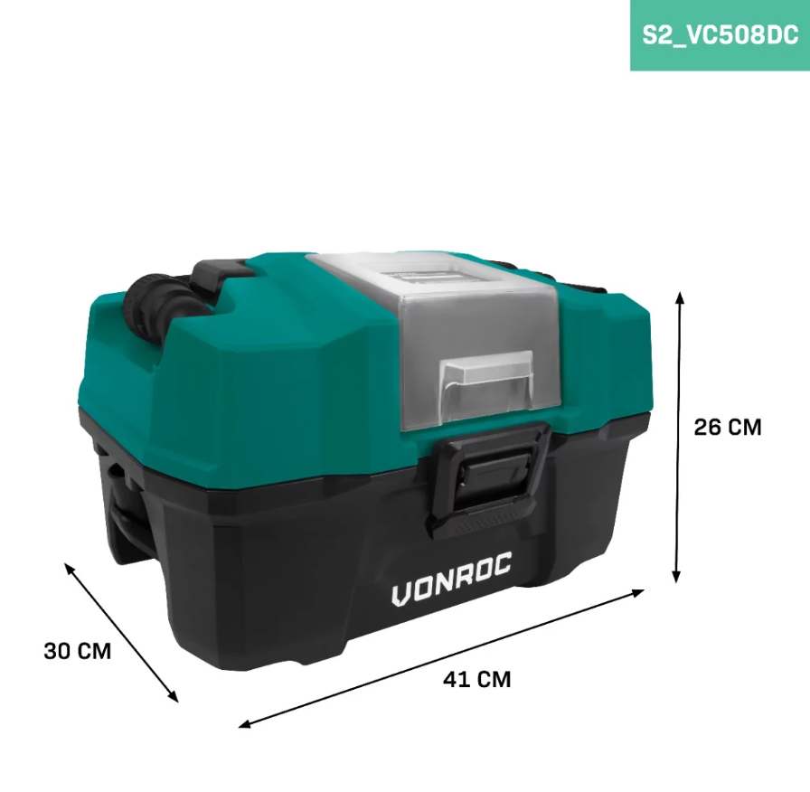 VONROC - Compacte alleszuiger 20V – 2.0Ah - Incl. Accessoires, 2 accu’s en snellader - Groen/Zwart