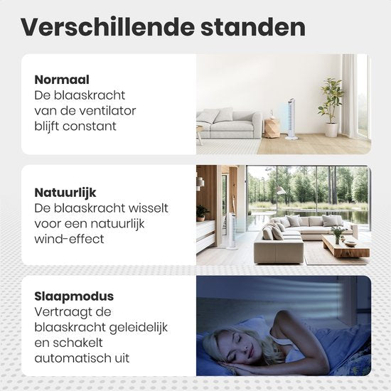 Auronic Torenventilator - Staande Ventilator met Afstandsbediening - Vloerventilator - Timer - Kolomventilator - Fan - 50W - 45dB - 74cm - Wit