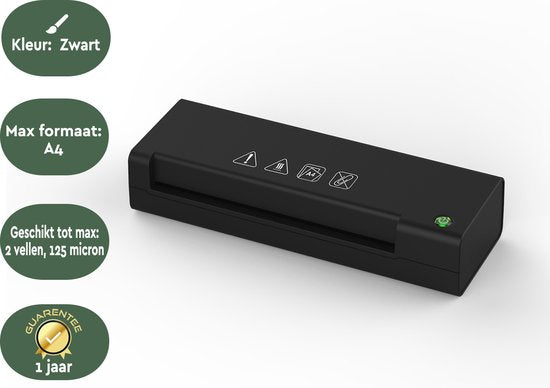 BRASQ Lamineerapparaat A4 Zwart - Lamineermachine - Lamineren - Laminator - plastificeerapparaat - tot 125 micron per vel
