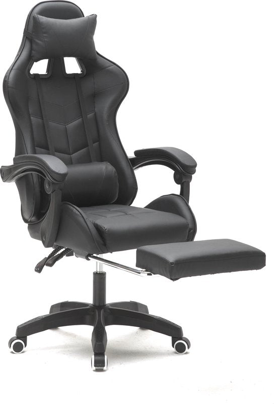 VDD Gaming - Game stoel - Gaming - Bureaustoel - Met Nekkussen & Verstelbaar Rugkussen - Met Voetsteun -Silicone Game Stoel - Draaistoel - Zwart