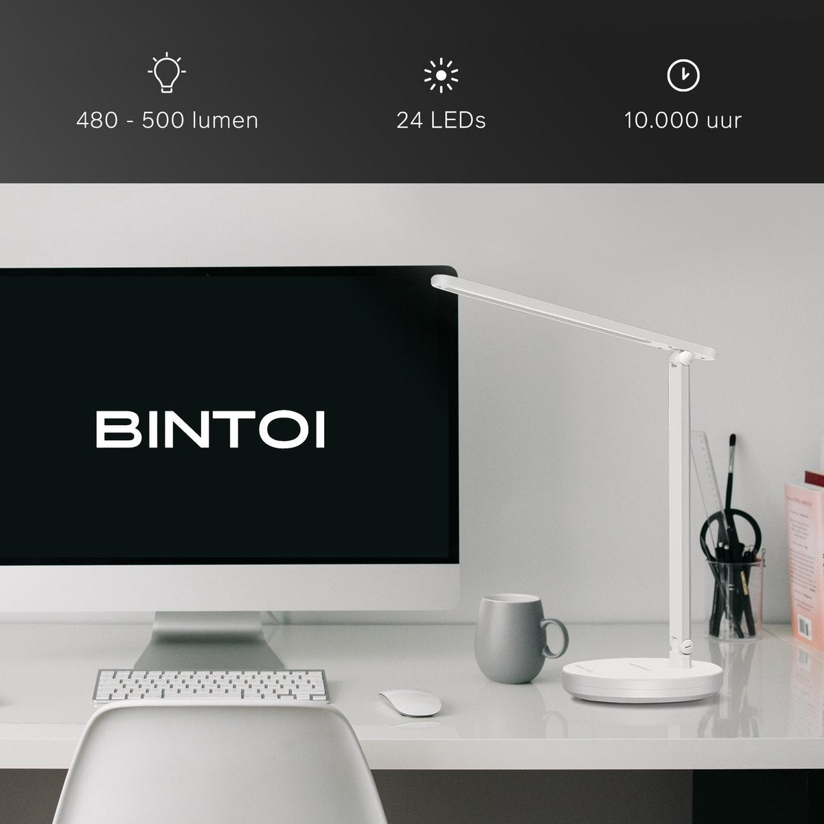 Bintoi® DL100 - Bureaulamp LED - Leeslamp - Bedlamp - Touch Control - Dimbaar - Wit en Warm Licht