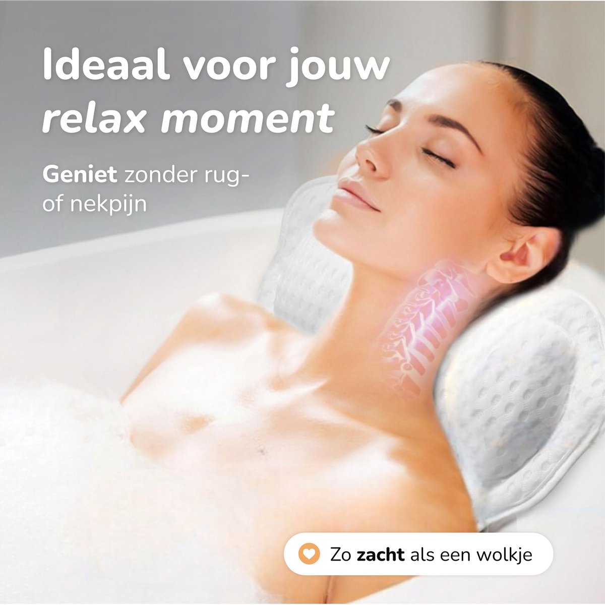 Badkussen voor in Bad 17x17 cm - Wit - Ergonomisch en Comfortabel Steunkussen voor Nek en Hoofd - Alyze