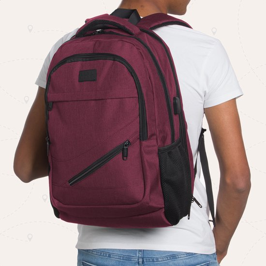 TRVLMORE Rugzak met Levenslange - Rugtas met 17 Inch Laptopvak - Schooltas - Spatwaterdicht - Heren en Dames - Jongens en Meisjes - 36L - Burgundy