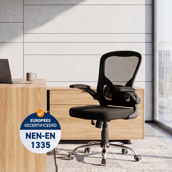 Infinity Goods Ergonomische Bureaustoel - Office Chair - 4D Lendensteun & Mesh - Opklapbare Armleuningen - Tot 150kg - NEN-EN1335 - Zwart