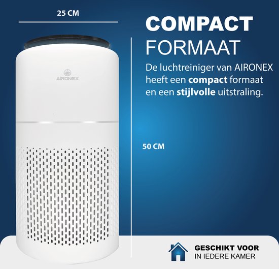 Aironex Luchtreiniger met HEPA filter - 40 m2 - Geschikt voor woonkamer, slaapkamer, kantoor, babykamer- Luchtkwaliteitsindicator - Werkt tegen huisstofmijt, hooikoorts, allergie, stof- Verwijdert 99,97%- Luchtreinigers - Air Purifier
