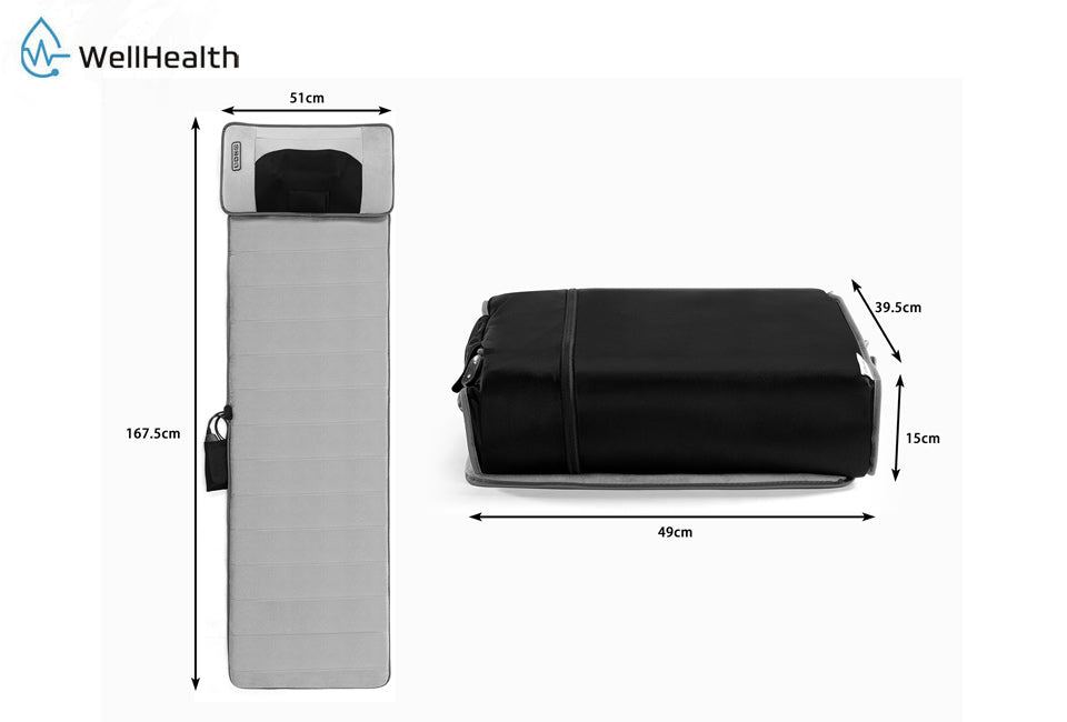 Wellhealth Massagematras – 9 Standen – 6000 RPM – 12V – 167,5 x 51 cm – Grijs