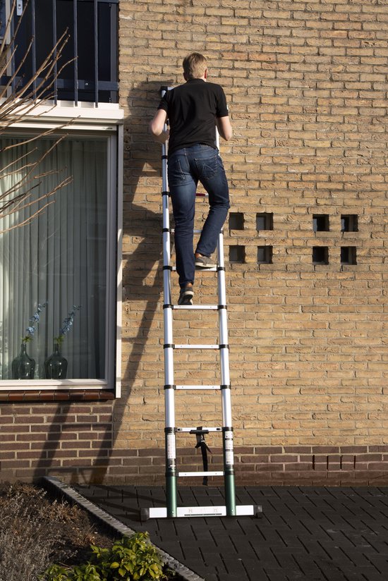 VONROC PRO Telescopische ladder – 3.8m – met softclose & dwarsbalk – Veilig & solide