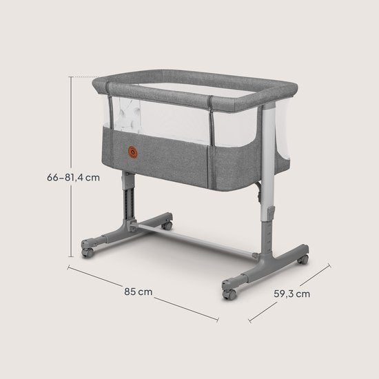 Lionelo Aurora 3in1 Co-sleeper - Babybedje tot 9 kg - Meegroeibed - 4 wielen met rem - Campingbedje – Verstelbare Hoogte – Ademend Gaas – Inclusief Matras & Transporttas – Afneembare Bekleding
