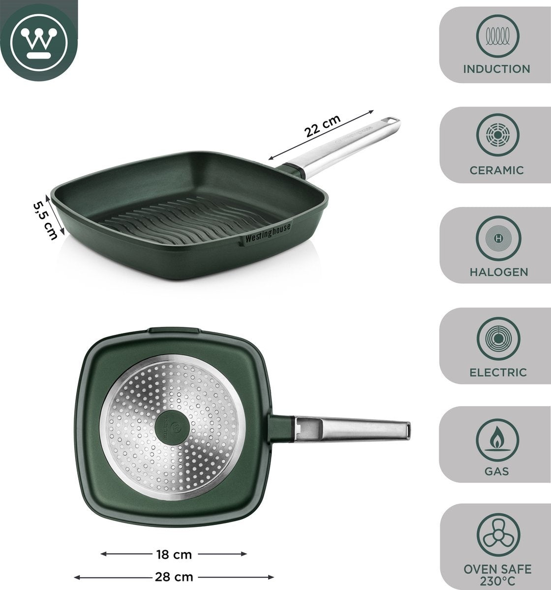 Westinghouse Performance Series Grillpan - Oven Geschikt - 28 cm - Groen