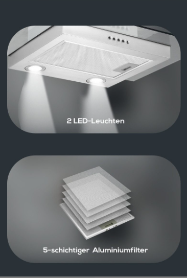 Hanseatic Afzuigkap SY-3288B3-P1-C120-L52-600 - Grijs - 60 x 40 x 82 cm - RVS, LED, 3 Standen