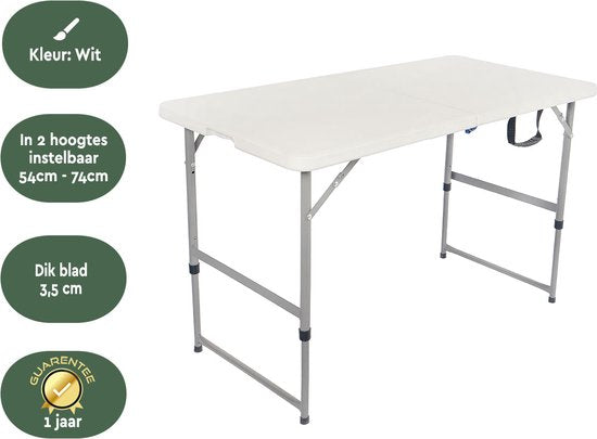 BRASQ Vouwtafel Wit - 120x60x74cm - Campingtafel - Klaptafel - Inklapbaar - Weerbestendig
