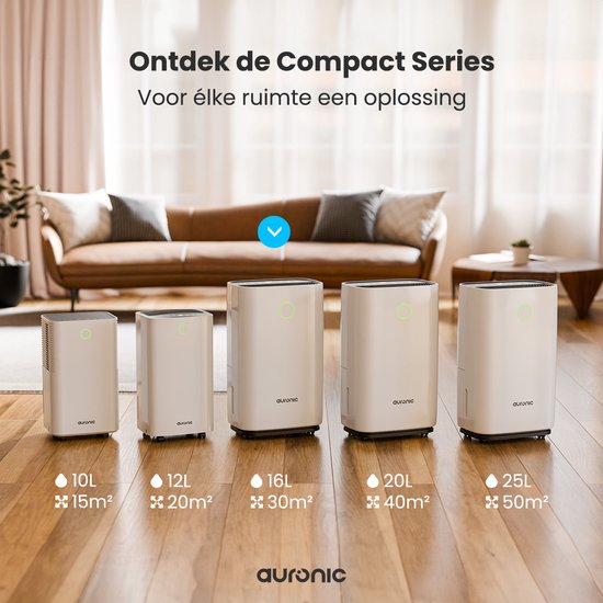 Auronic Luchtontvochtiger - Compact Series - 16L per dag - Was-droog functie - Slaapkamer, Badkamer en Woonkamer - Wit