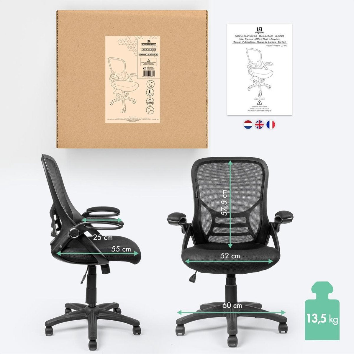 LifeGoods Ergonomische Bureaustoel - Office Chair - Verstelbaar - Volwassenen - Zwart
