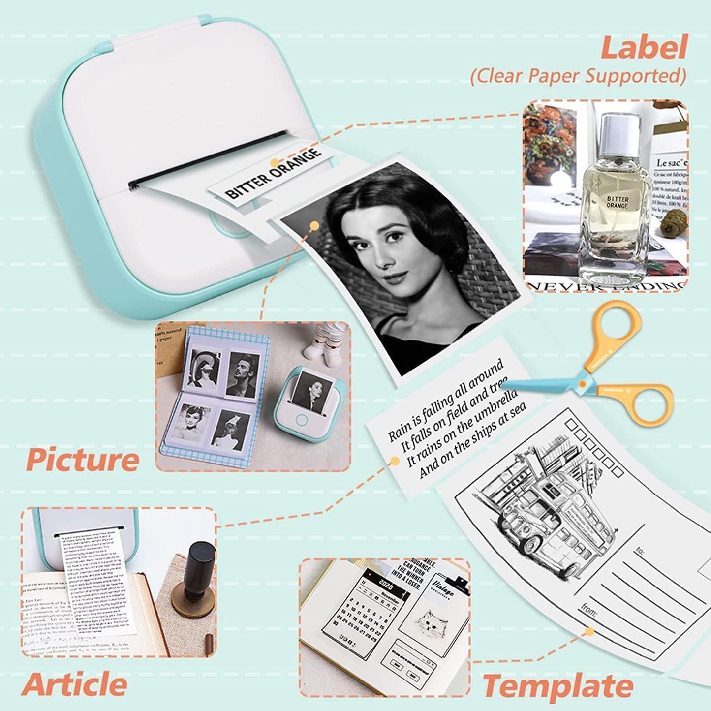 Gienslru Mini Pocket Printer - Draagbare Bluetooth Thermische Fotoprinter - Inktloos - 3,8 x 8,6 x 8,9 cm - Groen