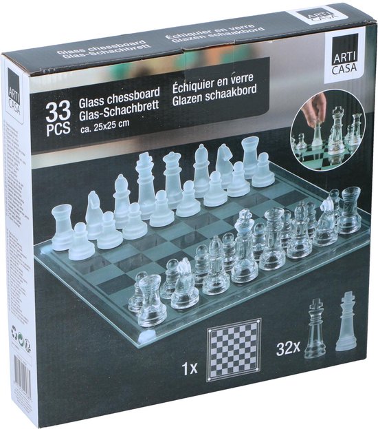Arti Casa Glazen Schaakset - 33 Delige Set - 25x25 CM - 900 GR - Glas