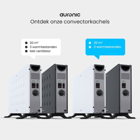 Auronic Convectorkachel - 2000W - Elektrische kachel - Slaapkamer, Woonkamer of Thuiswerken - Heater - Wit