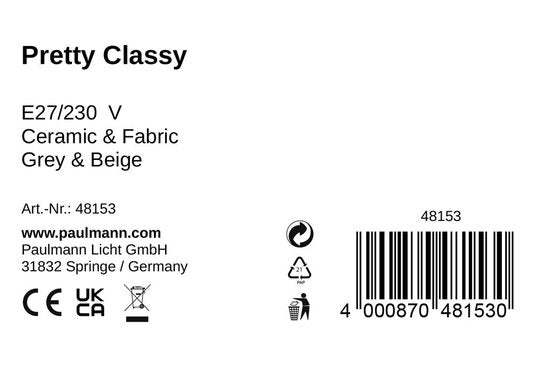 Pauleen LED Tafellamp Pretty Classy - E27 - Max. 60W - Wookamer, Slaapkamer & Eetkamer - Grijs/Beige