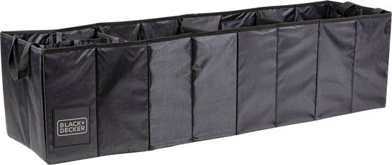 BLACK+DECKER Kofferbak Opbergbox - 110 x 30 x 30 CM - 5 Vakken - Opvouwbaar - Met Handvatten - Zwart
