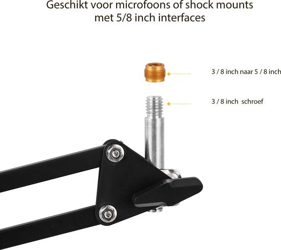UPLY Microfoon Arm - Inclusief Popfilter en Shockmount - Zonder Microfoon - Boom Arm - Mic Stand - Statief - Opvouwbaar - 360 Graden - Zwart
