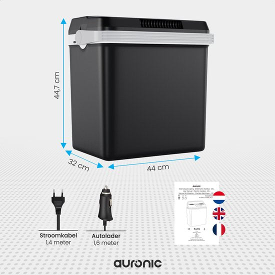 Auronic Koelbox Elektrisch 12V en 230 volt - 25L - Camping Koelkast - Auto - Koelen en Verwarmen - Frigobox - Zwart