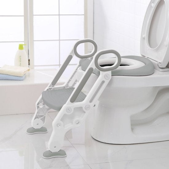 LifeGoods WC Verkleiner met Trapje - Toilettrainer met Opstapje - Potje peuter - 2 tot 7 Jaar - Grijs/Wit