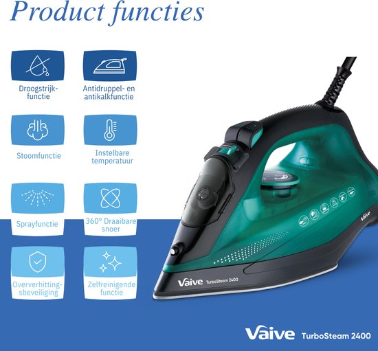 VAIVE TurboSteam 2400 Strijkijzer - Stoomstrijkijzer - Iron - stoomstrijkijzers - 2400W - 320 ML Watertank - Stoomstootfunctie