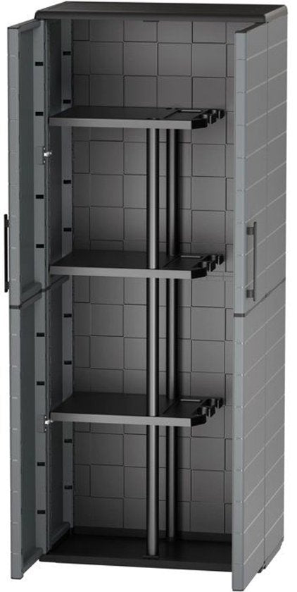 Bezemkast - TOOD - 2 deuren + 3 polypropyleen planken - 68 x 37 x H.163 cm - Grijs