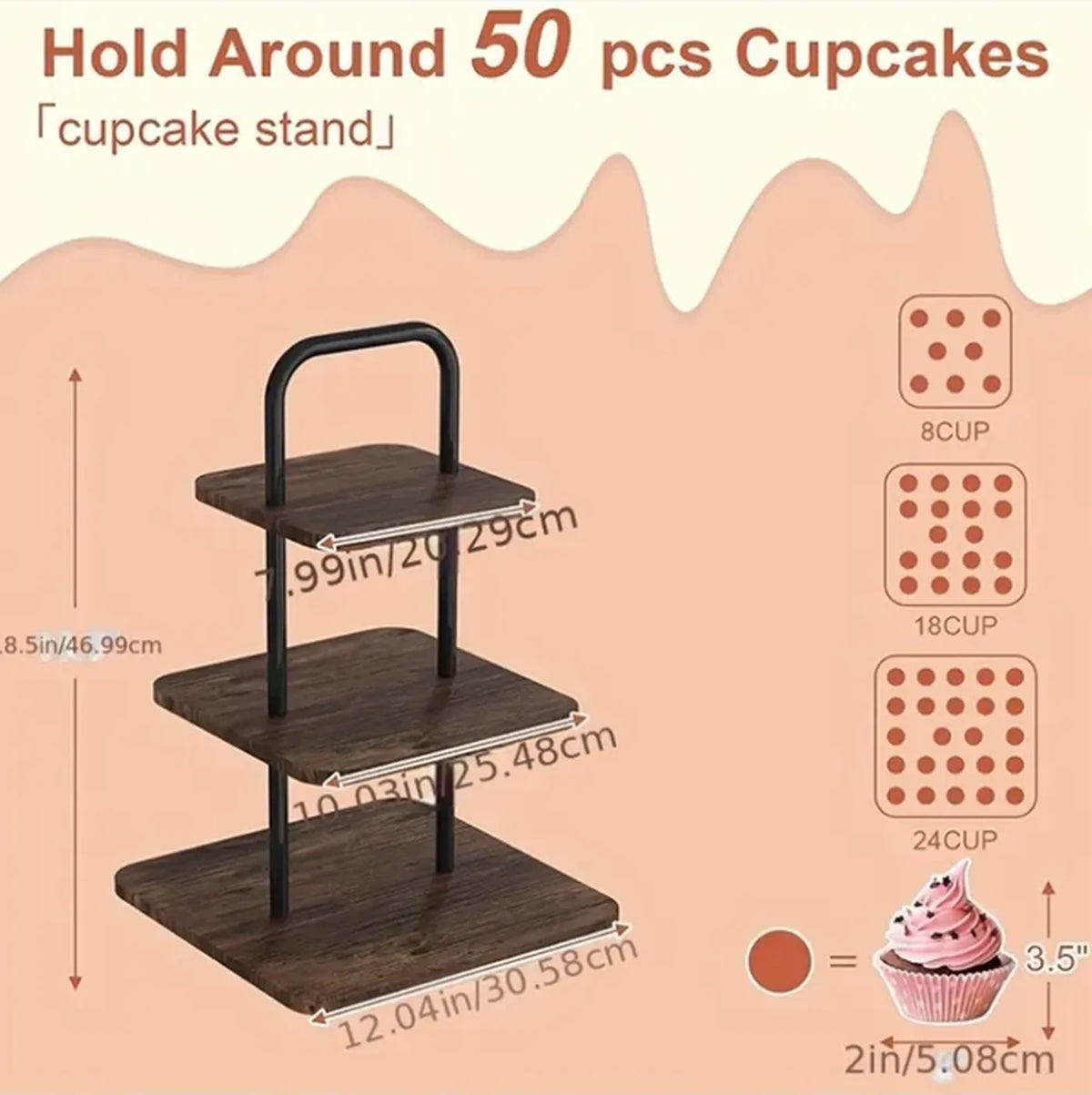 SRD Vierkante Cakestandaard – Imitatie Antiek Hout – Bruin – Hout