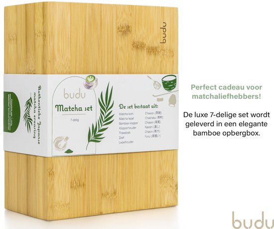 Budu Matchatset 7-delig - Matcha klopper - Matcha kom - Matcha Wisk - Matcha starterkit - Zeef - Cadeauset Matcha - Kerstcadeau