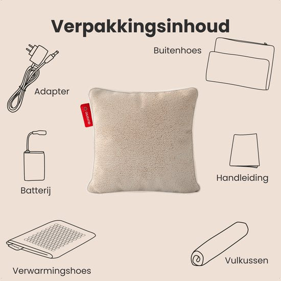 Auronic Warmtekussen - Sherpa Fleece - 45x45 - Draadloos - Oplaadbaar - Elektrisch kussen - Infrarood - Beige
