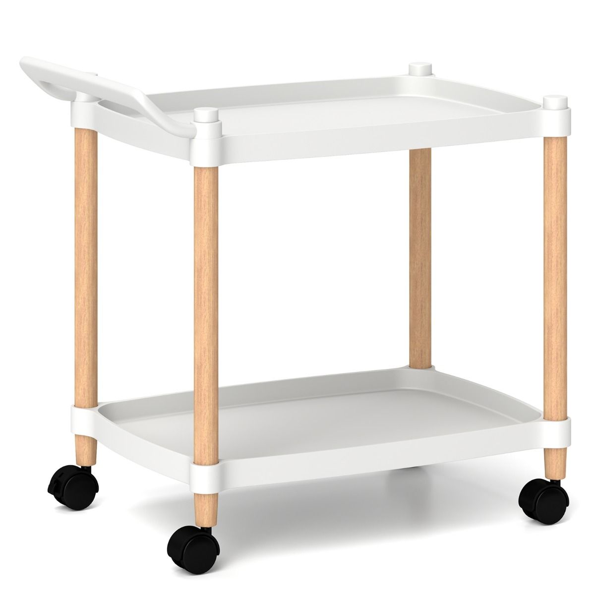 Coast Opbergwagen met 2 Lagen - Vergrendelbare Wielen - Beukenhouten Frame - Wit 52,5 x 33,5 x 50 cm