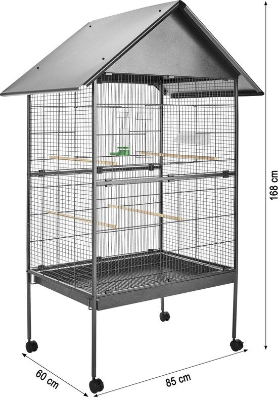 tectake® - vogelkooi - volière - met puntdak - 168 cm hoog - op wieltjes