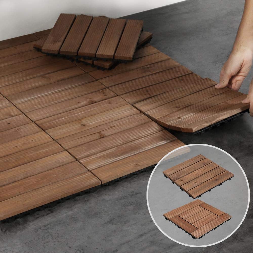Yaheetech Houten Vlondertegels 30x30 cm – Sfeervol Bruin – Sparrenhout en Polypropyleen